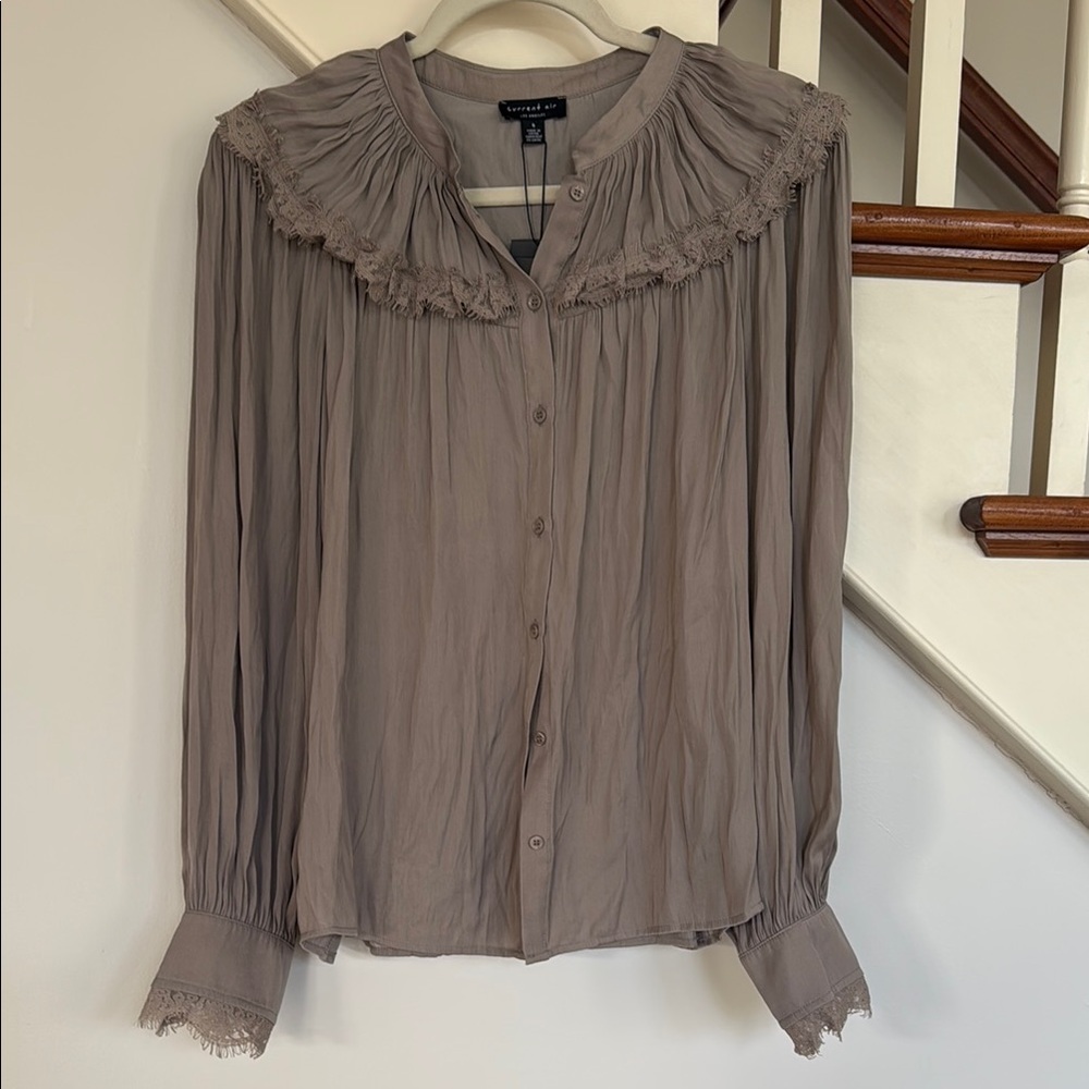 Women's Taupe Button-Up Blouse
